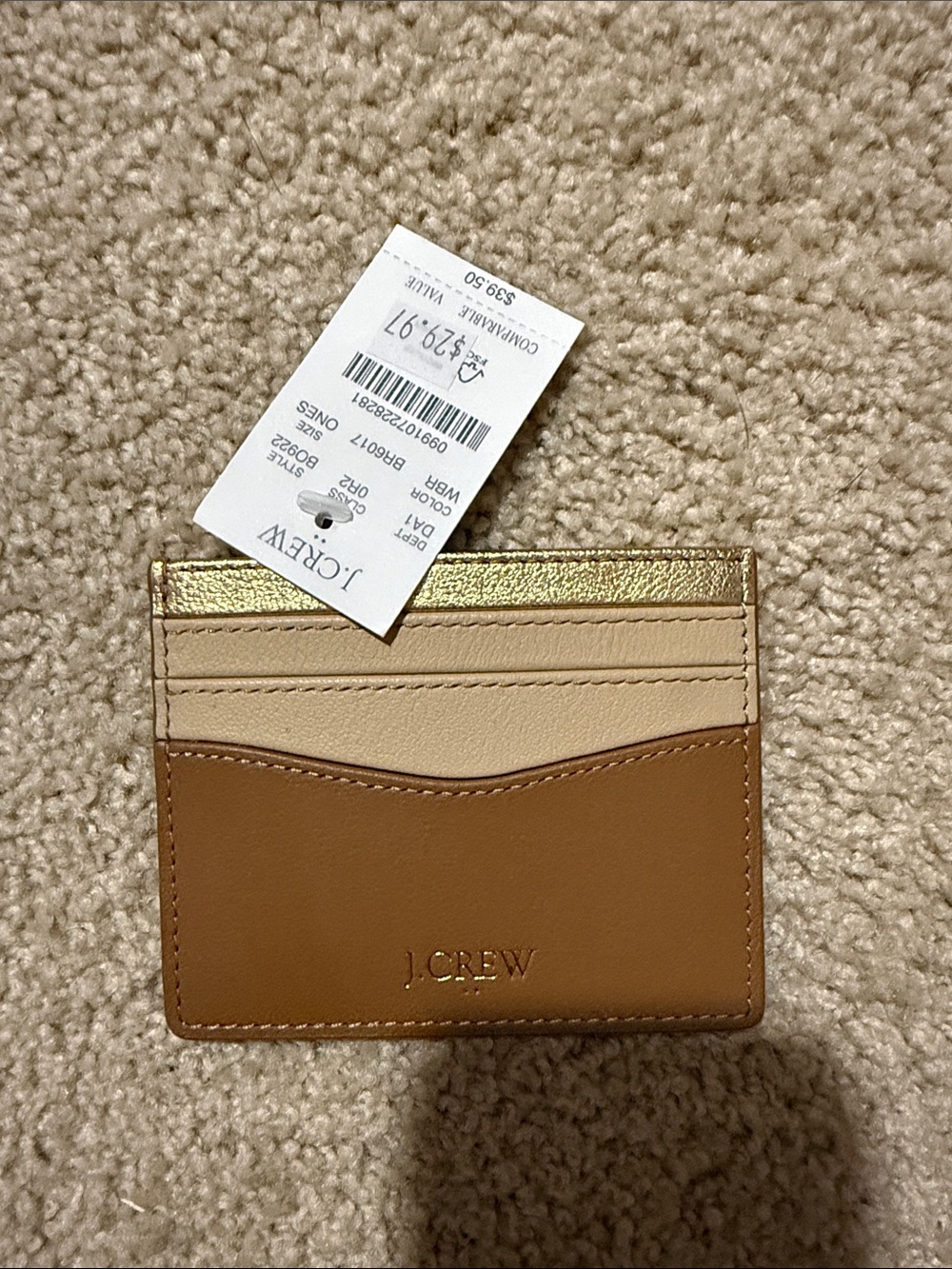 J. Crew Tan, Cream & Gold Leather Card Holder